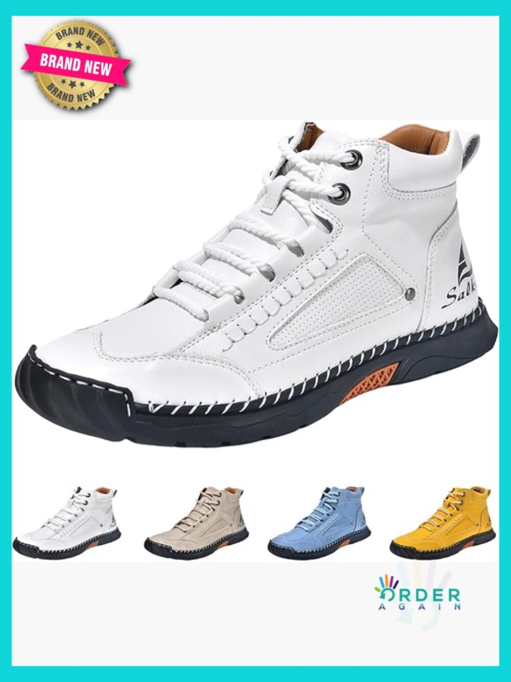 Mid Top Hiking Sneakers Hand-Stitched Leather Lace-Up Ankle Support Outdoor